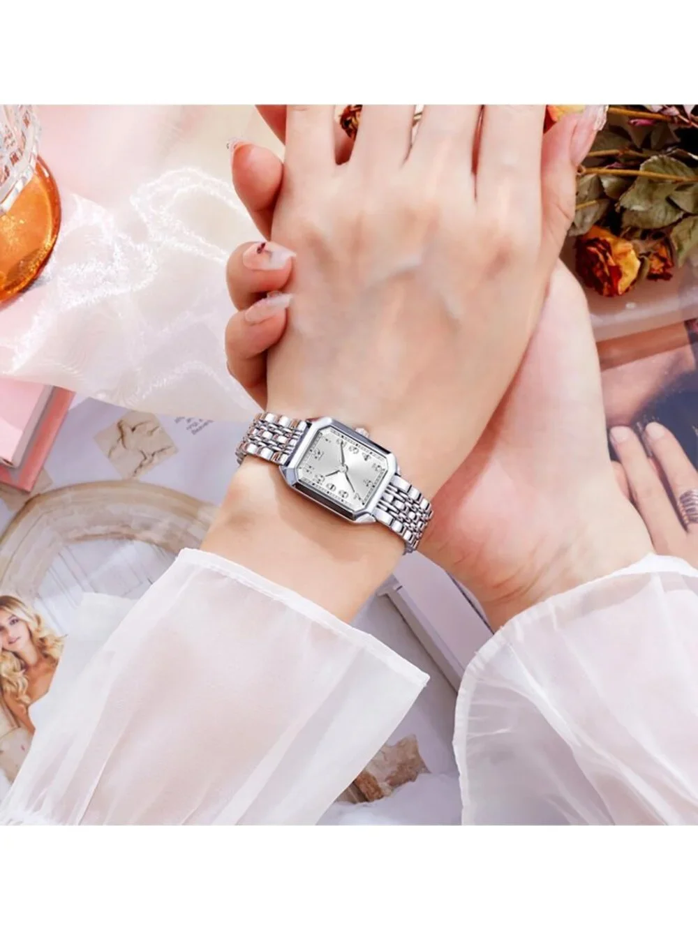 Women's Silver Vintage Roman/Arabic Numeral Dial Adjustable Alloy Bracelet Watch